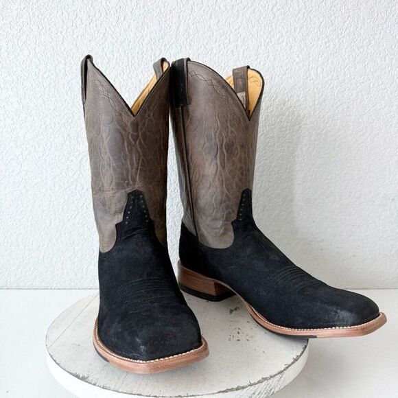 Rod Patrick Mens Cowboy Boots 12.5 D Black Pig Suede Western Square Toe RPM153 - Picture 1 of 13